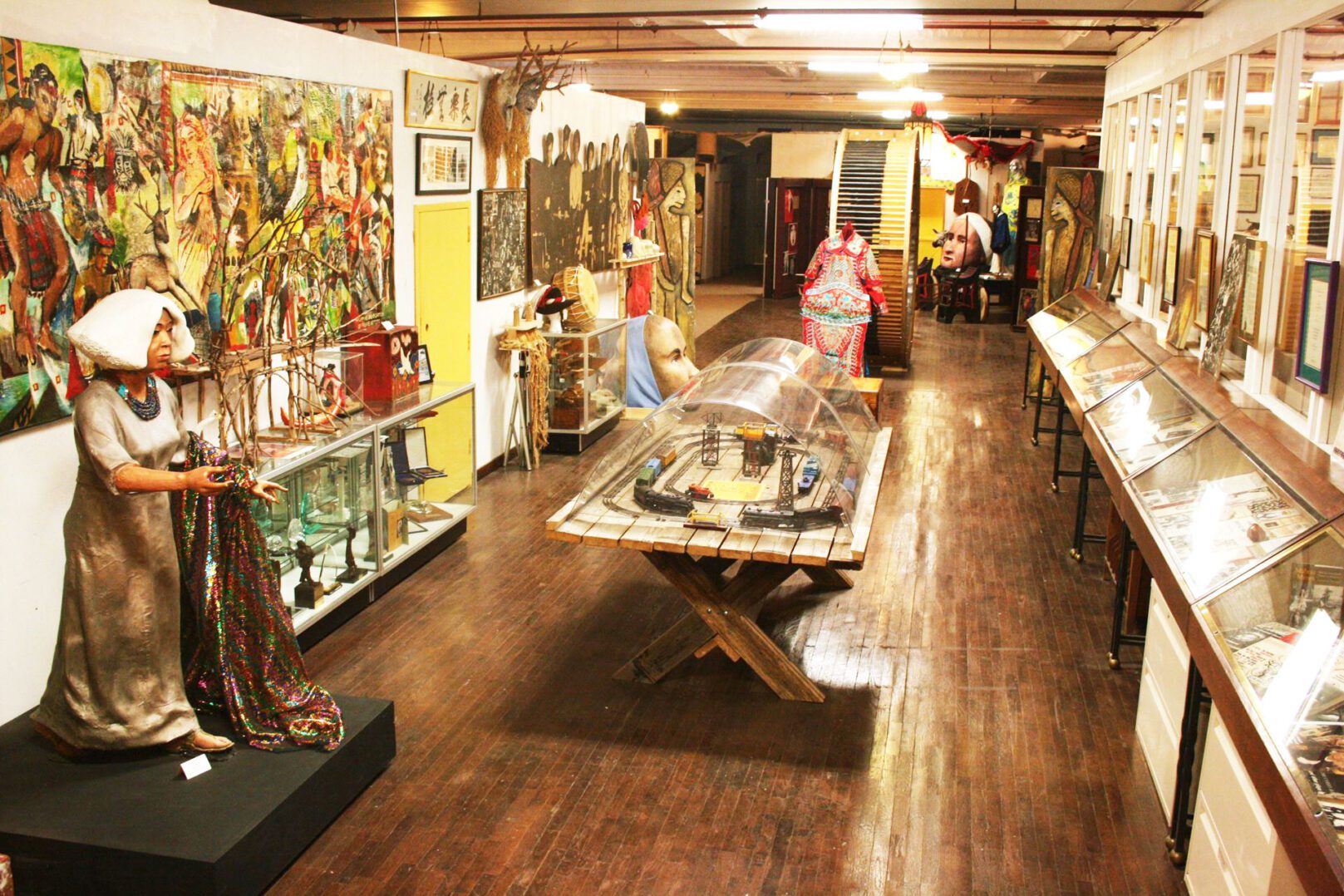 A wooden floor in a museum.