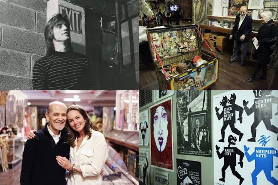 A collage of photos of a man and woman in a store.